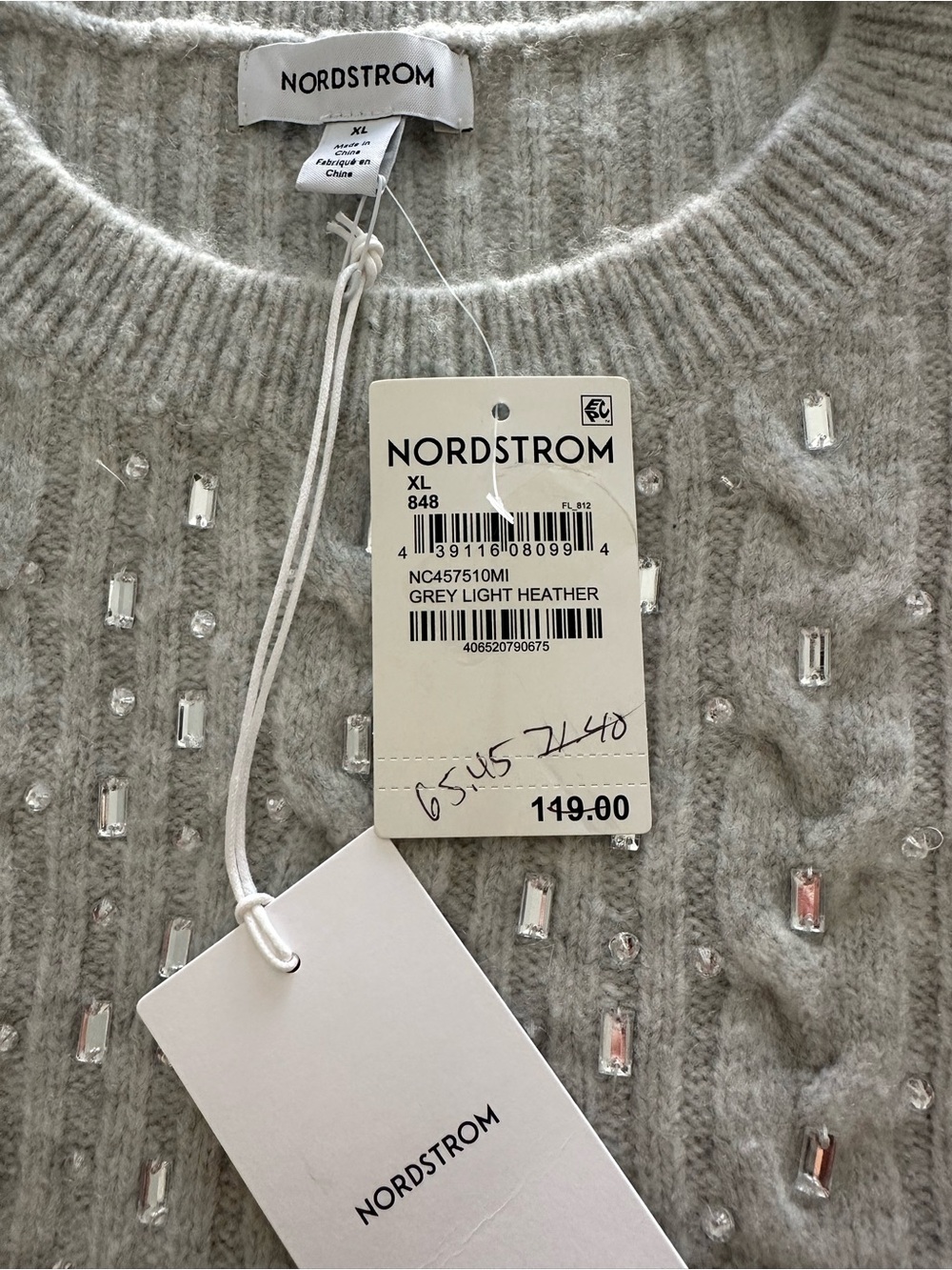 Nordstrom NWT Sparkle Cable Knit Sweater, Light Gray, size XL - Picture 7 of 11